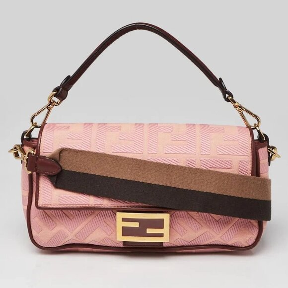 Fendi Pink FF Cotton Canvas Medium Baguette Bag - 8BR600 - Picture 1 of 11